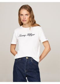 Tommy Hilfiger Damen T-Shirt "NOS SCRIPT REGULAR C-NK SS", weiß, Gr. M, unifarben, Jersey, Obermaterial: 100% Baumwolle, Shirts, Mit Rundhals und