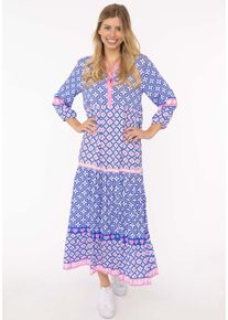 Zwillingsherz Damen Maxikleid ""Dreams"", blau, modisch, Gr. SM, Obermaterial: 100% Viskose, Kleider, mit Mustermix, Knopfleiste und 3/4 Arm