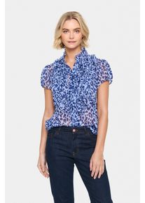 Saint Tropez Damen Rüschenbluse "LiljaSZ Crinkle SS Shirt", blau, feminin, Gr. XS, animal-print, Chiffon, Obermaterial: 100% Polyester, Blusen
