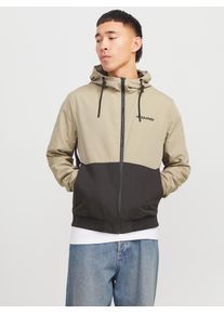 Jack & Jones JACK & JONES Herren Blouson "JJERUSH HOOD BOMBER NOOS"coriander detail:schwarz, weiß blocking, modisch, Gr. M, colorblocking, Web, Obermaterial: 100%