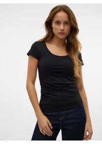 Véro Moda VERO MODA Damen Rundhalsshirt "VMMAXI MY SOFT SS U-NECK", schwarz, Basic, Gr. XL, unifarben, Jersey, Obermaterial: 93% Baumwolle, 7% Elasthan, Shirts