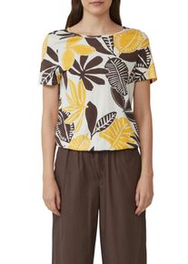 s.Oliver Damen Print-Shirtbeige schwarz, casual, Gr. 38, bedruckt, geblümt, Jersey, Obermaterial: 50% Baumwolle, 50% Modal, Shirts, im O-Shape mit