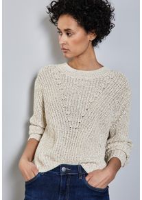 Street One Damen Rundhalspullovercloud cream meliert, casual, Gr. 46, Strukturmuster, Strick, Obermaterial: 57% Baumwolle, 43% Polyester, Pullover,