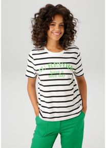 Aniston CASUAL Damen T-Shirtwollweiß, schwarz, apfelgrün, casual, Gr. 38, gestreift, geringelt, Single Jersey, Obermaterial: 100% Baumwolle, Shirts,