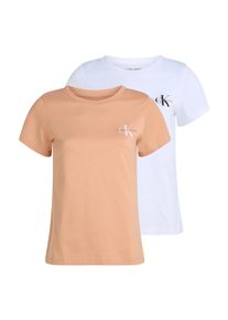 Damen T-Shirt "2-PACK MONOLOGO SLIM TEE"dusty coral, brilliant weiß, feminin, Gr. XXS, Calvin Klein Jeans, Single Jersey, Obermaterial: 100%