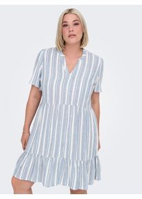 Only CARMAKOMA Damen Minikleid "CARTIRI-CARO S/S V-NECK LIN DRESS TLR"coronet blau stripes:hellweiß, casual, Gr. 44, gestreift, Web, Obermaterial: