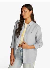 Tommy Jeans Damen Hemdbluse "TJW RLX LINEN SHIRT", blau, casual, Gr. XS, gestreift, Web, Obermaterial: 75% Baumwolle, 25% Leinen, Blusen, mit