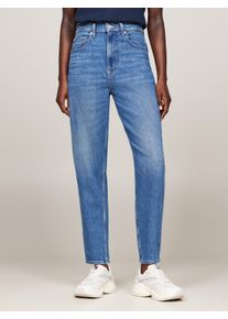 Tommy Jeans Damen Tapered-fit-Jeans "High waist - Mom-Jeans Tapered", blau, casual, Gr. 26, Abriebeffekte, Denim/Jeans, Obermaterial: 99% Baumwolle,