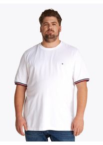 Tommy Hilfiger Big & Tall Herren T-Shirt "BT-GLOBAL STRIPE CUFF TEE-B", weiß, casual, Gr. XXL, TOMMY HILFIGER BIG & TALL, Single Jersey, Obermaterial: 100% Baumwolle, Shirts,