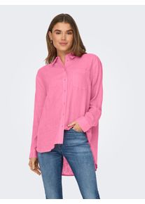 Only Damen Longbluse "ONLTOKYO L/S LINEN BLEND SHIRT", pink, modisch, Gr. L, unifarben, Web, Obermaterial: 55% Leinen, 45% Viskose, Blusen, mit Leinen