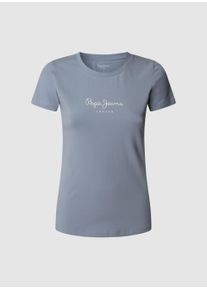 Pepe Jeans Damen T-Shirt "NEW VIRGINIA"dazed blau 516, casual, Gr. XS, Single Jersey, Obermaterial: 95% Baumwolle, 5% Elasthan, Shirts, mit Logo-Print