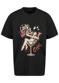 MisterTee Herren T-Shirt "MisterTee Lady Luck Oversize Tee", schwarz, casual, Gr. M, bedruckt, 100% Baumwolle, Shirts