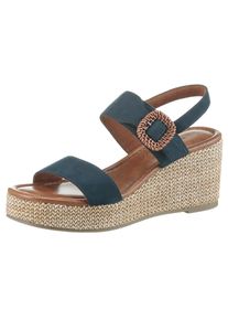 Marco Tozzi Damen Keilsandalette, Gr. 36, blau, Textil, unifarben, Veloursleder, klassisch, Schuhe, Sommerschuh, Riemchensandale mit Feel
