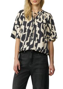 s.Oliver Damen Kurzarmbluse, schwarz, casual, Gr. 40, bedruckt, Obermaterial: 84% Viskose, 16% Polyamid, Blusen, mit All-Over Print