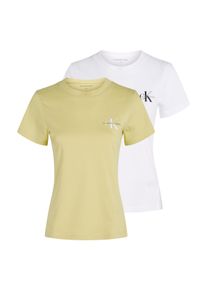 Damen T-Shirt "2-PACK MONOLOGO SLIM TEE"muted lime, brilliant weiß, feminin, Gr. XXL, Calvin Klein Jeans, unifarben, Single Jersey, Obermaterial: