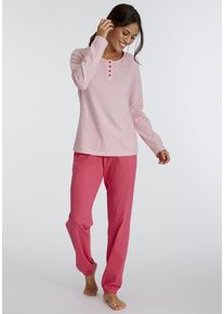Vivance Dreams Pyjama mehrfarbig Gr. 32/34 für Damen. Rundhals und Allover-Druck, Kordel, Zierknopf, Kordelzug. Basic Schmal. Nachhaltig.