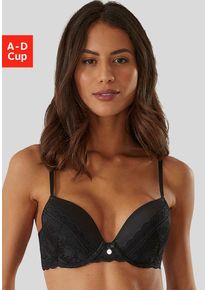 s.Oliver Push-up-BH 'Adèle' schwarz Gr. 70C. Mit Schmuckelemente, Spitze. Mit Integriertem Kissen und mit Bügel