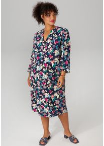 ANISTON PLUS Damen Sommerkleidblau, grün, hellgelb, bordeaux, hellblau, modisch, Gr. 44, geblümt, Web, Obermaterial: 100% Viskose, Kleider, mit