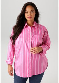 ANISTON PLUS Damen Hemdblusepink, weiß, hellblau, modisch, Gr. 52, gestreift, Web, Obermaterial: 52% Polyester, 48% Viskose, Blusen, in 2