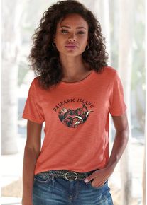 Vivance T-Shirt 'mit schimmerndem Frontprint' braun Gr. 40/42 für Damen. Mit Rundhals. Bequem. Nachhaltig.