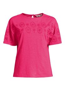 LANDS' END Flammgarn-Shirt mit Stickereien, Damen,  Pink, Baumwolle, by Lands' End