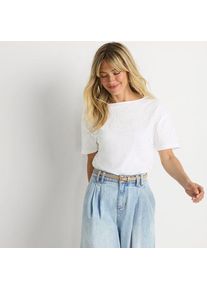 LANDS' END Flammgarn-Shirt mit Stickereien, Damen,  Wei&szlig;, Baumwolle, by Lands' End