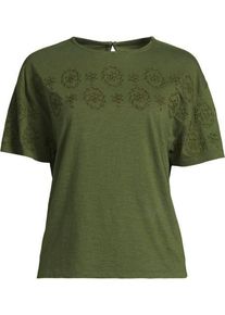 LANDS' END Flammgarn-Shirt mit Stickereien, Damen,  Gr&uuml;n, Baumwolle, by Lands' End