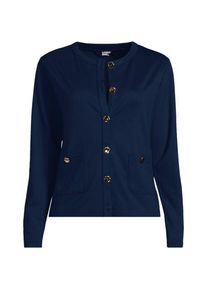 LANDS' END Feinstrick-Cardigan, Damen,  Blau, Polyester/Viskose/Polyester-Mischung, by Lands' End