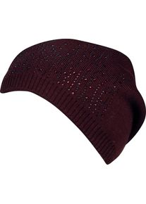 Damen Beanie, rot, modisch, Capelli New York, unifarben, Feinstrick, Strick, Materialmix, Mützen, mit Metall-Logo an der Krempe