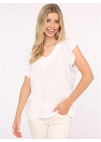 Zwillingsherz Damen Kurzarmbluse ""Giselle"", weiß, modisch, unifarben, Obermaterial: 100% Baumwolle, Blusen, mit stilvollen Rüschenärmeln