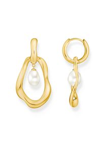 Thomas Sabo Damen Paar Creolen "Natural Beauty Statement-Creolen mit Anhänger, Bold Elegance", Silber 925 (Sterlingsilber)-Perlen, gold, Silber 925