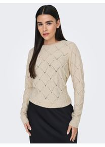 Only Damen Rundhalspullover "ONLLIANA LIFE LS PEARL O-NECK CC KNT", beige, modisch, Gr. S, unifarben, Strick, Obermaterial: 88% Polyester, 6%