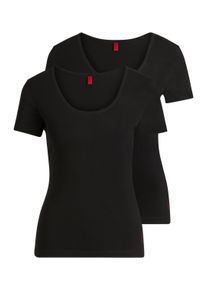 HUGO UNDERWEAR Damen T-Shirt "TWIN", Gr. L, schwarz, Jersey, Obermaterial: 95% Baumwolle, 5% Elasthan, unifarben, bedruckt, Basic, Shirts, mit