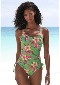 Lascana Damen Badeanzug "Malia"salbei, pink bedruckt, Gr. 40, floral, bedruckt, Microfaser, Microfaser, Badeanzüge, mit seitlicher Raffung und