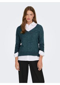 Jacqueline de Yong JDY Damen V-Ausschnitt-Pullover "JDYELANORA L/S V-NECK PULLO. KNT NOOS"atlantic deep detail:melange, modisch, Gr. S, meliert, unifarben, Strick,