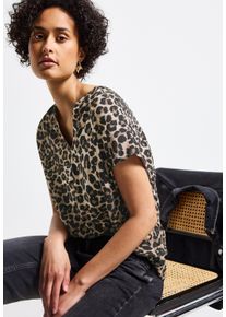 Street One Damen Kurzarmbluse, schwarz, casual, Gr. 44, animal-print, Web, Obermaterial: 100% Viskose, Blusen, mit Leoparden Muster