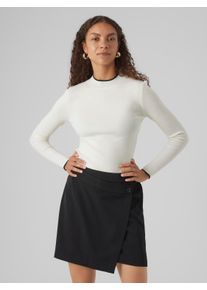 Véro Moda VERO MODA Damen Rundhalspullover "VMFLOUNCY LS HIGHNECK PULLOVER GA", beige, modisch, Gr. M, unifarben, kontrastfarbene Details, Strick, Feinstrick,