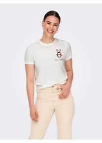 Only Damen Kurzarmshirt "ONLKITA LIFE REG S/S TOP BOX XMAS JRS", weiß, modisch, Gr. XL, bedruckt, Jersey, Obermaterial: 100% Baumwolle, Shirts