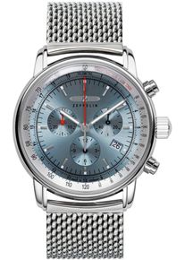 Zeppelin Herren Chronograph "LZ 14 Marine", silber, Armbanduhren, Quarzuhr, Armbanduhr, Herrenuhr, Made in Germany, Lederarmband