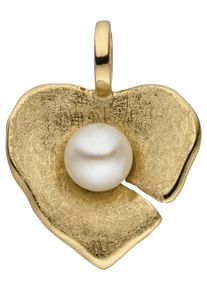 Jobo Damen Perlen-Anhänger "Anhänger Herz mit Perle", Gelbgold 585-Perlen, gelb, Gelbgold 585, Perlen, Schmuckanhänger, 585 Gold eismatt mt