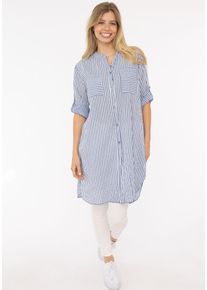 Zwillingsherz Damen Kurzarmbluse "Longbluse "Kida"", blau, modisch, gestreift, Obermaterial: 100% Baumwolle, Blusen, mit hochgekrempelten Ärmel, One