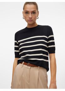 Véro Moda VERO MODA Damen Kurzarmpullover "leichter Feinstrickpullover VMSABA PLAIN SS O-NECK PULLOVER GA NOOS", schwarz, modisch, Gr. XS, gestreift, Strick,