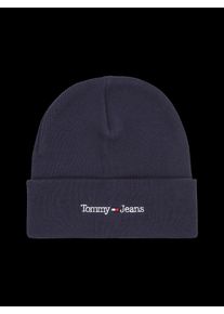Tommy Jeans Damen Beanie, blau, Basic, unifarben, Feinstrick, Baumwollmischung, Mützen, cooler Style mit wärmenden Eigenschaften