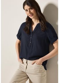 Cecil Damen Kurzarmbluse, blau, casual, Gr. S, unifarben, Web, Obermaterial: 100% Viskose, Blusen, mit Knopfleiste und aus Viskose