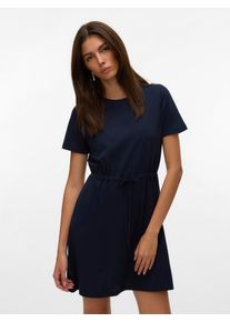 Véro Moda VERO MODA Damen Shirtkleid "VMLUNA SS SHORT STRING DRESS JRS NOOS", blau, modisch, Gr. S, unifarben, Jersey, Obermaterial: 50% Baumwolle, 50%
