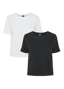 Pieces Damen Kurzarmshirt "PCAMIRA SS TEE 2-PACK NOOS BC"schwarz pack:2 pack hellweiß, schwarz, modisch, Gr. M, unifarben, Jersey, Obermaterial: 60%