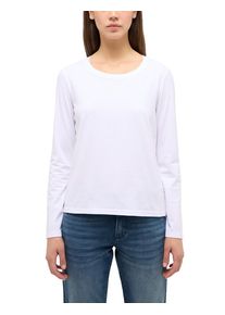 Mustang Damen Langarmshirt "Damen Style Elly", weiß, casual, Gr. XS, Jersey, 100% Baumwolle, Shirts