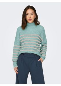 Only Damen Strickpullover "ONLFRIDI LIFE LS STRIPE HIGH NECK KNT", grün, modisch, Gr. S, gestreift, Strick, Obermaterial: 79% Polyester, 13%