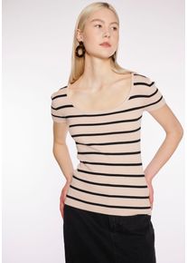 Haily's HAILY’S Damen Kurzarmpullover "SS V SK Ky44ra", beige, feminin, Gr. XS, gestreift, Strick, Rippstrick, Obermaterial: 65% Viskose, 35% Polyamid,
