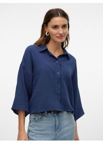 Véro Moda VERO MODA Damen Hemdbluse "VMNATALI CROP SHIRT WVN NOOS", blau, modisch, Gr. XS, unifarben, Web, Obermaterial: 100% Baumwolle, Blusen